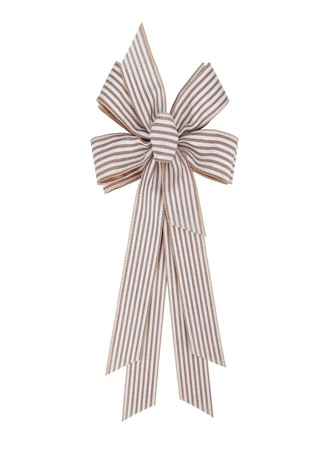 Meseey Large 24 x 10 Inch Natural Burlap White Rustic Ribbon Bow Farmhouse White Striped Wreath Bows for Christmas Door Wreath Home Decorations Tree Topper Party (White Striped) (PBCDBo23040022) - Image 1